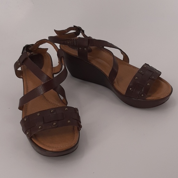 Fossil Shoes - Fossil brown leather studded wedge sandals 8.5